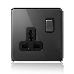 Stainless steel  Socket AW-Universal 3 Pin Socket With Switch With Indicator Light-Black